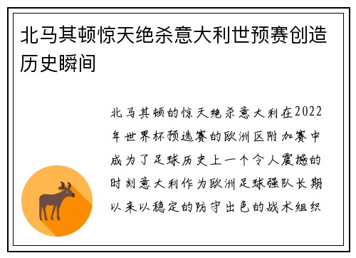 北马其顿惊天绝杀意大利世预赛创造历史瞬间